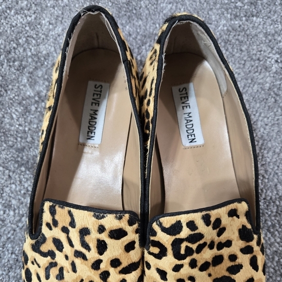 Steve Madden Smile Leopard Print Calf Hair Tan Slip On Loafers Chic Preppy - Picture 3 of 11